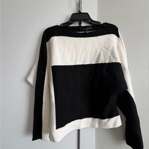 White House Black Market Black and White Off-the-Shoulder Colorblock Sweater